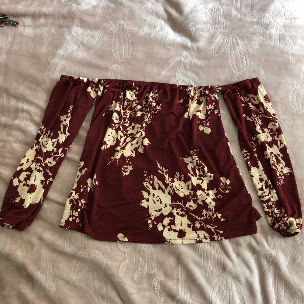 Red floral blouse